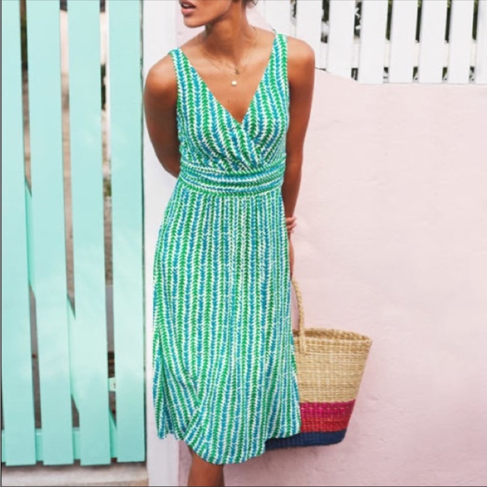 Boden Sleeveless V-Neck Effie Jersey Dress Size 12 Long blue green